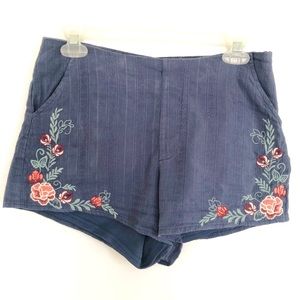 Blue Rain Floral Embroidered Shorts